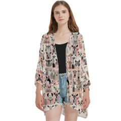 Happy Animals Open Front 3/4 Sleeve Batwing Chiffon Cardigan Kimono by DinkovaArt