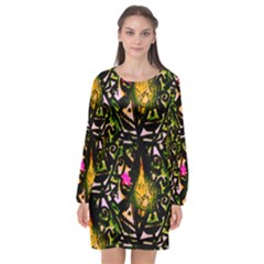 Abstract Print Long Sleeve Chiffon Shift Dress  by fashionfr3ak