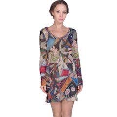 Background Embroidery Pattern Stitches Abstract Long Sleeve Nightdress by Ket1n9
