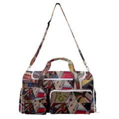 Background Embroidery Pattern Stitches Abstract Sports Gym Duffle Bag With Shoe Compartment by Ket1n9