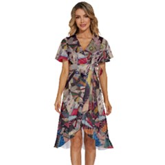 Background Embroidery Pattern Stitches Abstract Women s Kimono Wrap Satin Dress by Ket1n9