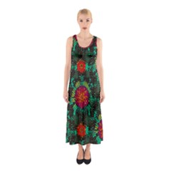 Mid Century Retro Floral 1970s 1960s Pattern 72 Sleeveless Maxi Dress by violetheavensky