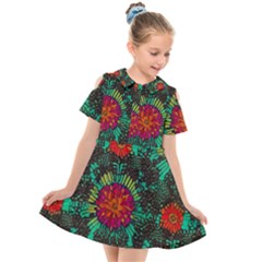 Mid Century Retro Floral 1970s 1960s Pattern 72 Kids  Short Sleeve Shirt Dress by violetheavensky