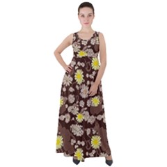 Mid Century Retro Floral 1970s 1960s Pattern 84 Empire Waist Velour Maxi Dress by violetheavensky