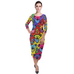 Grateful Dead Jam Bears Quarter Sleeve Midi Velour Bodycon Dress by Tsamara