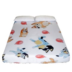 Bluey, Bluey Merch, Bluey Pattern, Bluey Bluey, Bingo, Bluey Design, Bluey Dog Fitted Sheet (queen Size) by avitendut