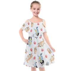 Bluey, Bluey Merch, Bluey Pattern, Bluey Bluey, Bingo, Bluey Design, Bluey Dog Kids  Cut Out Shoulders Chiffon Dress by avitendut