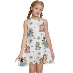 Bluey, Bluey Merch, Bluey Pattern, Bluey Bluey, Bingo, Bluey Design, Bluey Dog Kids  Halter Collar Waist Tie Chiffon Dress by avitendut
