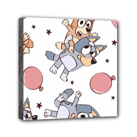 Bluey, Bluey Merch, Bluey Pattern, Bluey Bluey, Bingo, Bluey Design, Bluey Dog Mini Canvas 6  X 6  (stretched) by avitendut