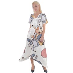 Bluey, Bluey Merch, Bluey Pattern, Bluey Bluey, Bingo, Bluey Design, Bluey Dog Cross Front Sharkbite Hem Maxi Dress by avitendut