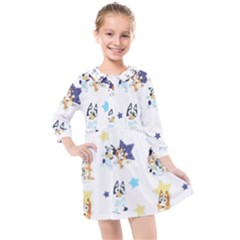 Bluey, Bluey Merch, Bluey Pattern, Bluey Bluey, Bingo, Bluey Design, Bluey Dog Kids  Quarter Sleeve Shirt Dress by avitendut