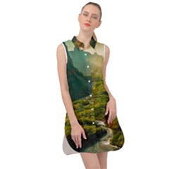 Mountains Trees Forest Sleeveless Shirt Dress by Anend