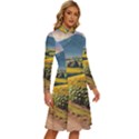 Sunflowers Flowers Nature Long Sleeve Shirt Collar A-Line Dress View3