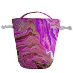 Magenta Waves Drawstring Bucket Bag by kaleidomarblingart