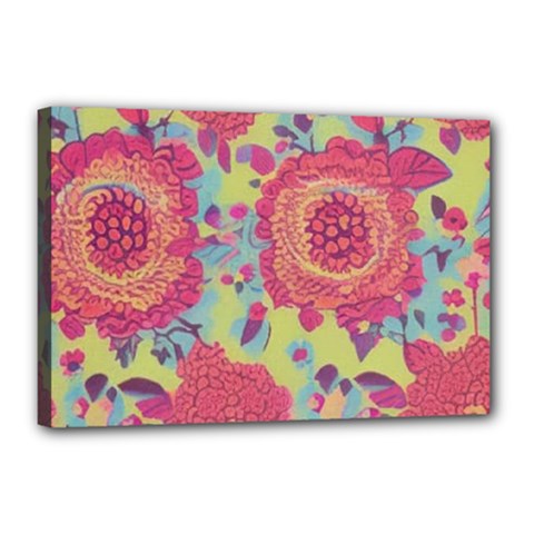 Mid Century Retro Floral 1970s 1960s Pattern 82 Canvas 18  X 12  (stretched) by violetheavensky