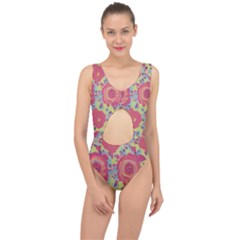 Mid Century Retro Floral 1970s 1960s Pattern 82 Center Cut Out Swimsuit by violetheavensky