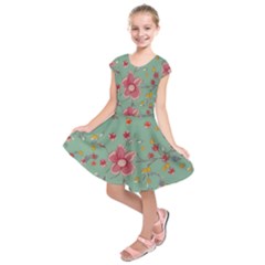 Mid Century Retro Floral 1970s 1960s Pattern 79 Kids  Short Sleeve Dress by violetheavensky
