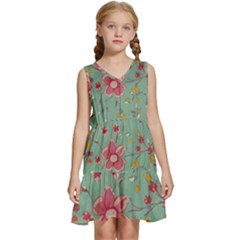 Mid Century Retro Floral 1970s 1960s Pattern 79 Kids  Sleeveless Tiered Mini Dress by violetheavensky