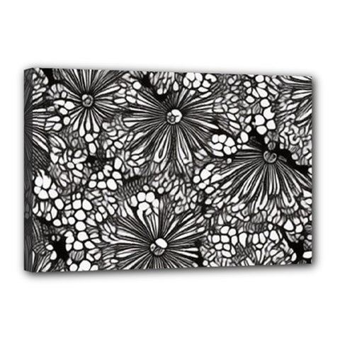 Mid Century Retro Floral 1970s 1960s Pattern 73 Canvas 18  X 12  (stretched) by violetheavensky