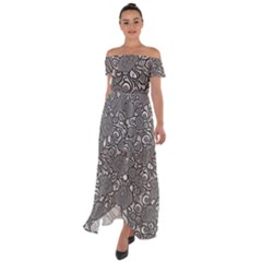 Mid Century Retro Floral 1970s 1960s Pattern 85 Off Shoulder Open Front Chiffon Dress by violetheavensky