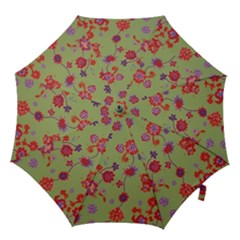 Mid Century Retro Floral 1970s 1960s Pattern 76 Hook Handle Umbrellas (medium) by violetheavensky