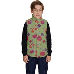 Mid Century Retro Floral 1970s 1960s Pattern 76 Kid s Button Up Puffer Vest by violetheavensky