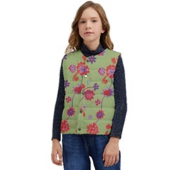 Mid Century Retro Floral 1970s 1960s Pattern 76 Kid s Button Up Puffer Vest	 by violetheavensky