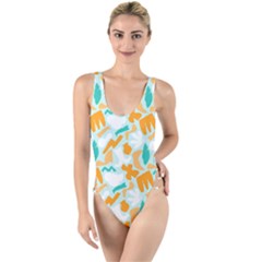 Design Pattern Seamless Tropical High Leg Strappy Swimsuit by Tsamara