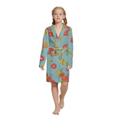 Mid Century Retro Floral 1970s 1960s Pattern 78 Kids  Long Sleeve Velvet Lounge Robe by violetheavensky