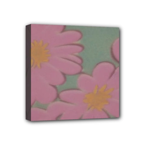 Mid Century Retro Floral 1970s 1960s Pattern 80 Mini Canvas 4  X 4  (stretched) by violetheavensky