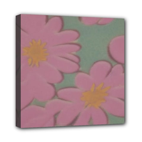 Mid Century Retro Floral 1970s 1960s Pattern 80 Mini Canvas 8  X 8  (stretched) by violetheavensky