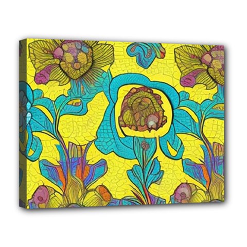 Mid Century Retro Floral 1970s 1960s Pattern 60 Canvas 14  X 11  (stretched) by violetheavensky