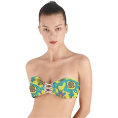 Mid Century Retro Floral 1970s 1960s Pattern 60 Twist Bandeau Bikini Top by violetheavensky