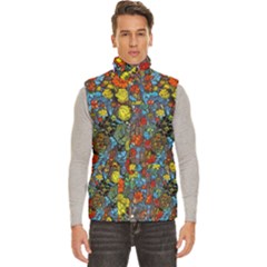 Mid Century Retro Floral 1970s 1960s Pattern 56 Men s High Neck Button Up Puffer Vest by violetheavensky