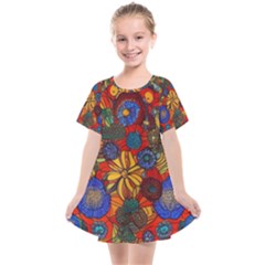 Mid Century Retro Floral 1970s 1960s Pattern 69 Kids  Smock Dress by violetheavensky