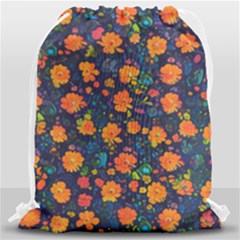 Mid Century Retro Floral 1970s 1960s Pattern 61 Drawstring Bag (large) by violetheavensky
