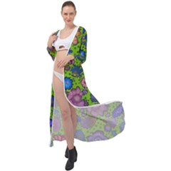 Mid Century Retro Floral 1970s 1960s Pattern 59 Maxi Chiffon Beach Wrap by violetheavensky