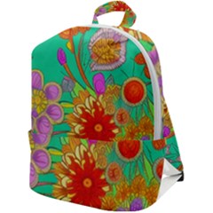 Mid Century Retro Floral 1970s 1960s Pattern 58 Zip Up Backpack by violetheavensky