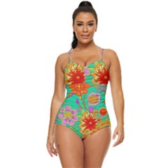 Mid Century Retro Floral 1970s 1960s Pattern 58 Retro Full Coverage Swimsuit by violetheavensky