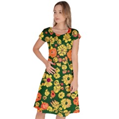 Mid Century Retro Floral 1970s 1960s Pattern 68 Classic Short Sleeve Dress by violetheavensky