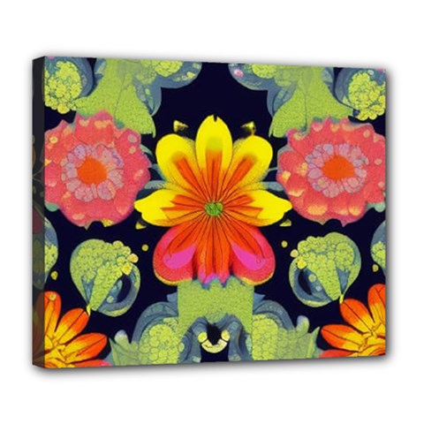 Mid Century Retro Floral 1970s 1960s Pattern 54 Deluxe Canvas 24  X 20  (stretched) by violetheavensky