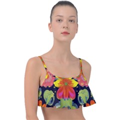 Mid Century Retro Floral 1970s 1960s Pattern 54 Frill Bikini Top by violetheavensky
