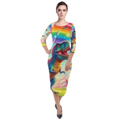Trex/unicorns Quarter Sleeve Midi Velour Bodycon Dress by RainbowTyrannosaurus