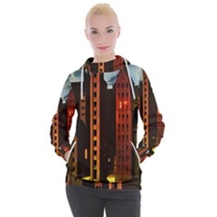 Sci-fi Futuristic Science Fiction City Neon Scene Artistic Technology Machine Fantasy Gothic Town Bu Women s Hooded Pullover by Posterlux