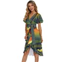Outdoors Night Moon Full Moon Trees Setting Scene Forest Woods Light Moonlight Nature Wilderness Lan Women s Kimono Wrap Satin Dress View2