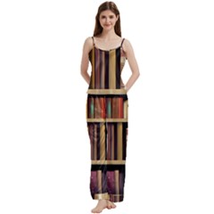 Books Bookshelves Office Fantasy Background Artwork Book Cover Apothecary Book Nook Literature Libra Spaghetti Top Long Pants Satin Pajamas Set by Posterlux
