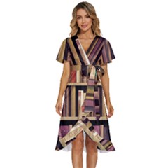 Books Bookshelves Office Fantasy Background Artwork Book Cover Apothecary Book Nook Literature Libra Women s Kimono Wrap Satin Dress by Posterlux
