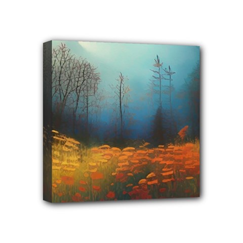 Wildflowers Field Outdoors Clouds Trees Cover Art Storm Mysterious Dream Landscape Mini Canvas 4  X 4  (stretched) by Posterlux
