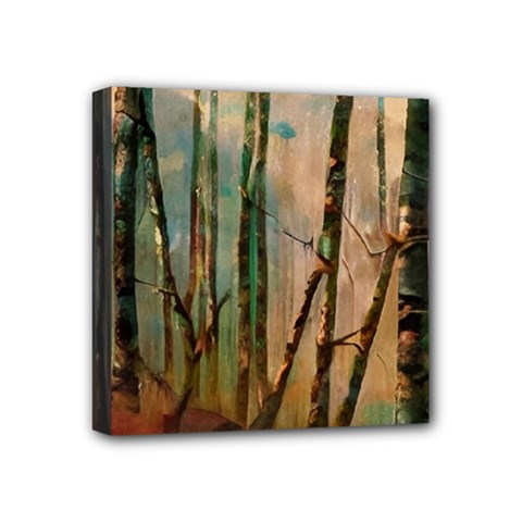 Woodland Woods Forest Trees Nature Outdoors Mist Moon Background Artwork Book Mini Canvas 4  X 4  (stretched) by Posterlux