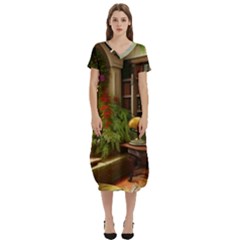 Room Interior Library Books Bookshelves Reading Literature Study Fiction Old Manor Book Nook Reading T-shirt Midi Dress With Pockets by Posterlux
